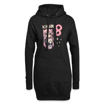 8 Jahre Mädchen Anime Kawaii Katze 8. Geburtstag - Hoodie-Kleid - Schwarz - Vorne