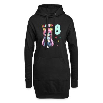 8 Jahre Mädchen Anime Kawaii Katze 8. Geburtstag - Hoodie-Kleid - Schwarz - Vorne