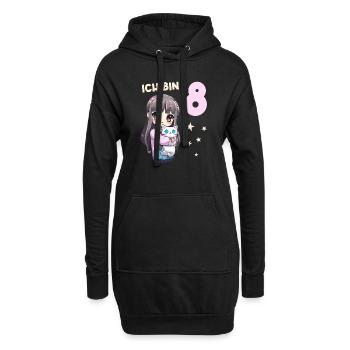 8 Jahre Mädchen Anime Kawaii Katze 8. Geburtstag - Hoodie-Kleid - Schwarz - Vorne