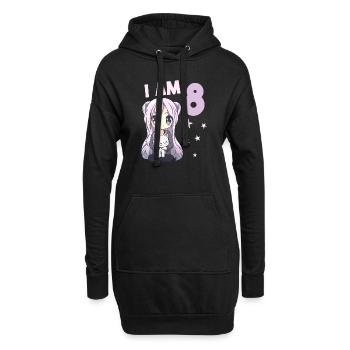 8 Jahre Mädchen Anime Kawaii Katze 8. Geburtstag - Hoodie-Kleid - Schwarz - Vorne