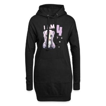 4 ans Fille Anime Kawaii Cat 4ème anniversaire - Sweat-shirt à capuche long Femme - noir - Devant