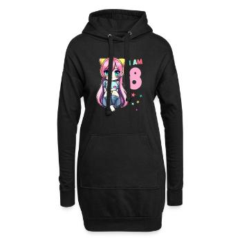 8 Jahre Mädchen Anime Kawaii Katze 8. Geburtstag - Hoodie-Kleid - Schwarz - Vorne