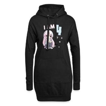 4 ans Fille Anime Kawaii Cat 4ème anniversaire - Sweat-shirt à capuche long Femme - noir - Devant