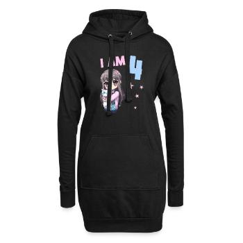 4 ans Fille Anime Kawaii Cat 4ème anniversaire - Sweat-shirt à capuche long Femme - noir - Devant