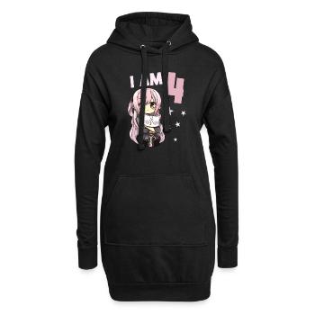 4 ans Fille Anime Kawaii Cat 4ème anniversaire - Sweat-shirt à capuche long Femme - noir - Devant