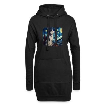 Malamute d’Alaska Van Gogh nuit étoilée - Sweat-shirt à capuche long Femme - noir - Devant