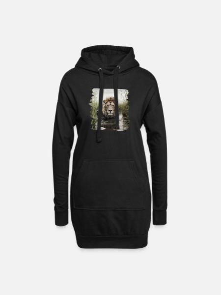 Löwen realistic Löwe - Hoodie-Kleid - Schwarz