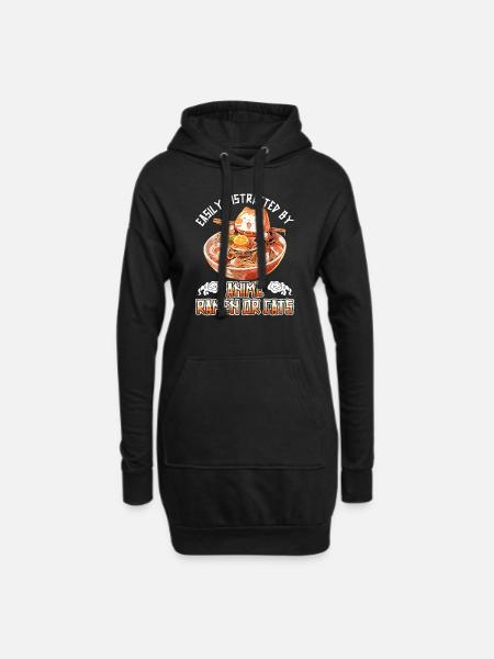 Easily distracted by Anime Ramen or Cats - Hoodie-Kleid - Schwarz