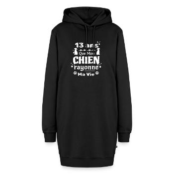 13 ans que mon chien rayonne ma vie - Sweat-shirt à capuche long Femme - noir - Devant