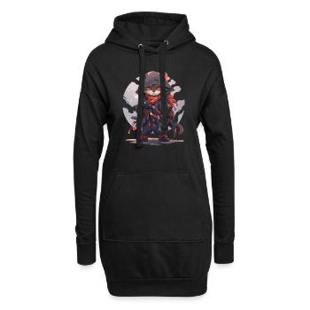Asien Katze Japanischer Samurais Samurai - Hoodie-Kleid - Schwarz - Vorne
