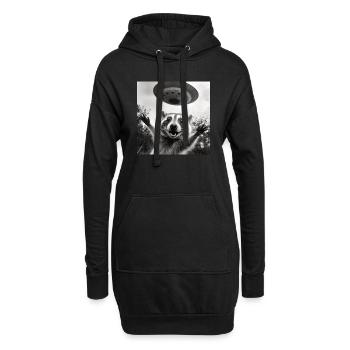 Lustig Erschrecktes Waschbär Selfie UFO Alien - Hoodie-Kleid - Schwarz - Vorne