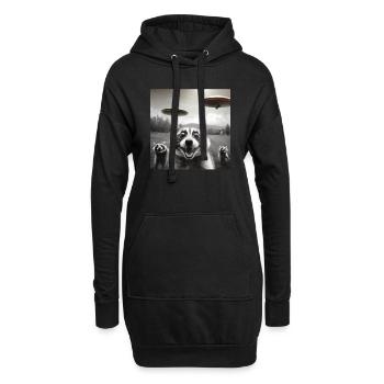 Lustig Erschrecktes Waschbär Selfie UFO Alien - Hoodie-Kleid - Schwarz - Vorne