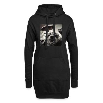 Lustig Erschrecktes Waschbär Selfie UFO Alien - Hoodie-Kleid - Schwarz - Vorne