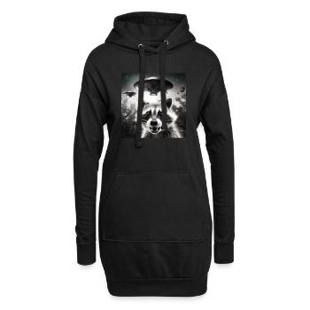Lustig Erschrecktes Waschbär Selfie UFO Alien - Hoodie-Kleid - Schwarz - Vorne