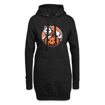Chat blanc d’Halloween en sweat à capuche Laiyng sur citrouille - Sweat-shirt à capuche long Femme - noir - Devant