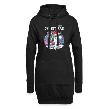 Kleines Einhorn feiert Weihnachten unter Sternen - Hoodie-Kleid - Schwarz - Vorne