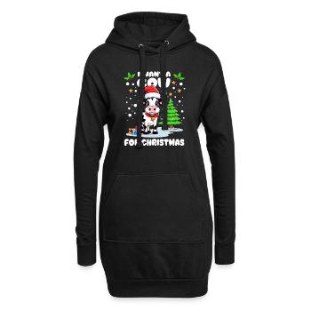 Petite vache avec casquette célébrant Noël dans la neige - Sweat-shirt à capuche long Femme - noir - Devant