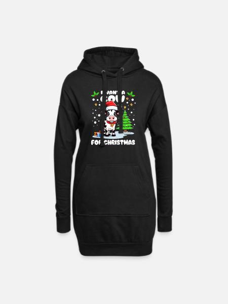 Kleine Kuh mit Mütze feiert Weihnachten im Schnee - Hoodie-Kleid - Schwarz