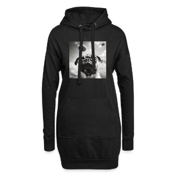 Selfie Mops Ufo Hund Lustige Alien Ufo - Hoodie-Kleid - Schwarz - Vorne
