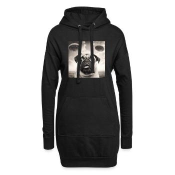 Selfie Mops Ufo Hund Lustige Alien Ufo - Hoodie-Kleid - Schwarz - Vorne