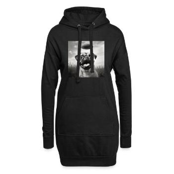 Selfie Mops Ufo Hund Lustige Alien Ufo - Hoodie-Kleid - Schwarz - Vorne