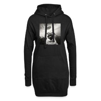 Selfie Mops Ufo Hund Lustige Alien Ufo - Hoodie-Kleid - Schwarz - Vorne