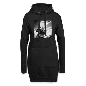 Selfie Mops Ufo Hund Lustige Alien Ufo - Hoodie-Kleid - Schwarz - Vorne