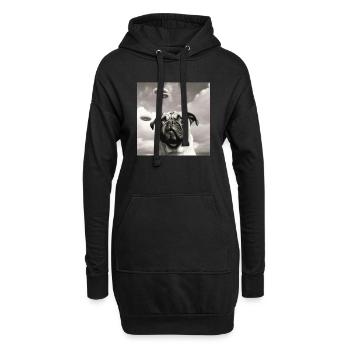 Selfie Mops Ufo Hund Lustige Alien Ufo - Hoodie-Kleid - Schwarz - Vorne