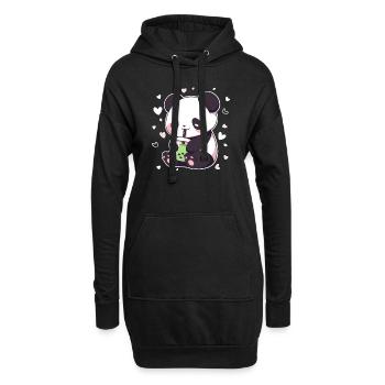 Kawaii Panda trinkt Boba Bubble Tea Chibi - Hoodie-Kleid - Schwarz - Vorne