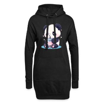 Kawaii Panda trinkt Boba Bubble Tea Chibi - Hoodie-Kleid - Schwarz - Vorne