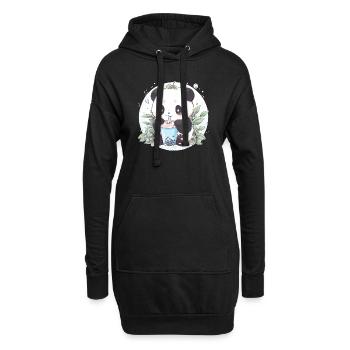Kawaii Panda trinkt Boba Bubble Tea Chibi - Hoodie-Kleid - Schwarz - Vorne