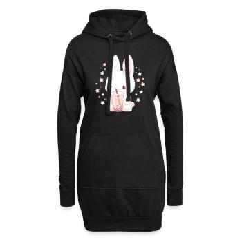 Kawaii Hase trinkt Boba Bubble Tea Chibi - Hoodie-Kleid - Schwarz - Vorne