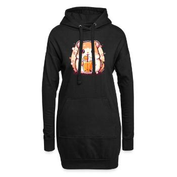Kawaii Hamster trinkt Boba Bubble Tea Chibi - Hoodie-Kleid - Schwarz - Vorne