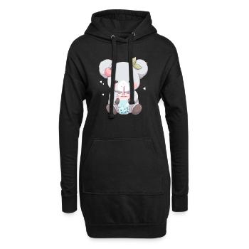 Kawaii Koala trinkt Boba Bubble Tea Chibi - Hoodie-Kleid - Schwarz - Vorne