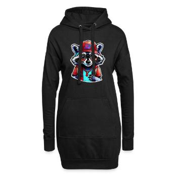 Cooler Waschbär mit Mütze und Brille - Hoodie-Kleid - Schwarz - Vorne
