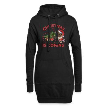 Noël arrive version chien - Sweat-shirt à capuche long Femme - noir - Devant