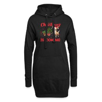 Noël arrive version chien - Sweat-shirt à capuche long Femme - noir - Devant
