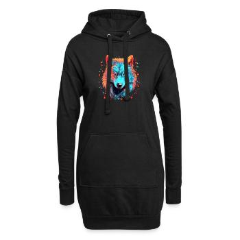 Wolf mit Weihnachtslichtern, Love Wolfs - Hoodie-Kleid - Schwarz - Vorne