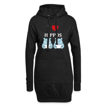 amour petit hippopotame - Sweat-shirt à capuche long Femme - noir - Devant
