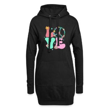 Peace Sign Love 60s 70s Costume Groovy Hippie - Hoodie Dress - black - Front