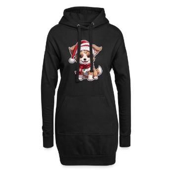 chien avec bonnet de noel - Sweat-shirt à capuche long Femme - noir - Devant