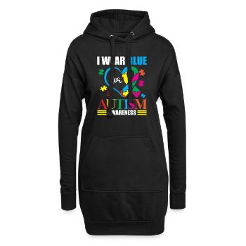 Ich Trage Blau Für Den Autismus-bewusstseinsmonat - Hoodie-Kleid - Schwarz - Vorne