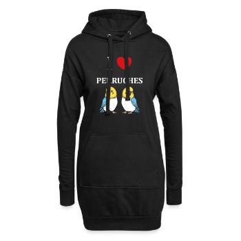 Oiseaux perruches humour petite perruche - Sweat-shirt à capuche long Femme - noir - Devant