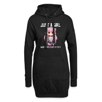 Kawaii Girl Anime Manga Fille et chat - Sweat-shirt à capuche long Femme - noir - Devant