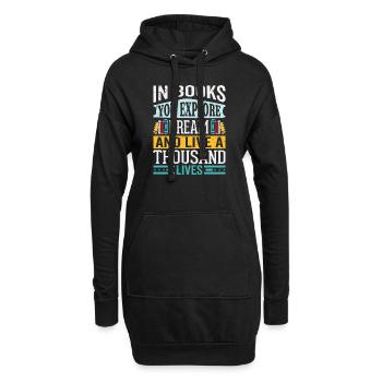 In Books You Explore Bücherwurm Spruch Bekleidung - Hoodie-Kleid - Schwarz - Vorne