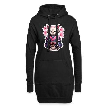 Samurai Katze & Kirschblüten #5 - Hoodie-Kleid - Schwarz - Vorne