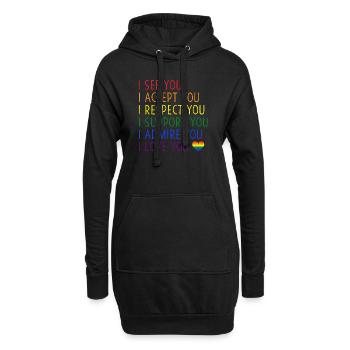 Ich sehe Akzeptieren Respekt Unterstützung Bewundern Lieben Sie LGBTQ - Hoodie-Kleid - Schwarz - Vorne
