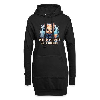 Lustige Katze mit Kopfhörer beim Zocken mit Spruch - Hoodie-Kleid - Schwarz - Vorne
