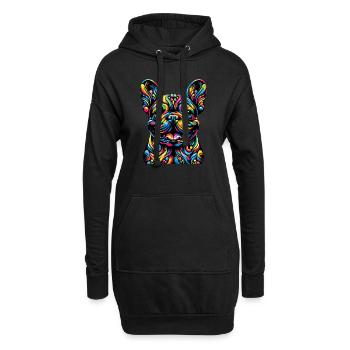 Französische Bulldogge - Hoodie-Kleid - Schwarz - Vorne