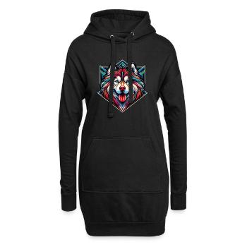 Sibirischer Husky Hund - Hoodie-Kleid - Schwarz - Vorne